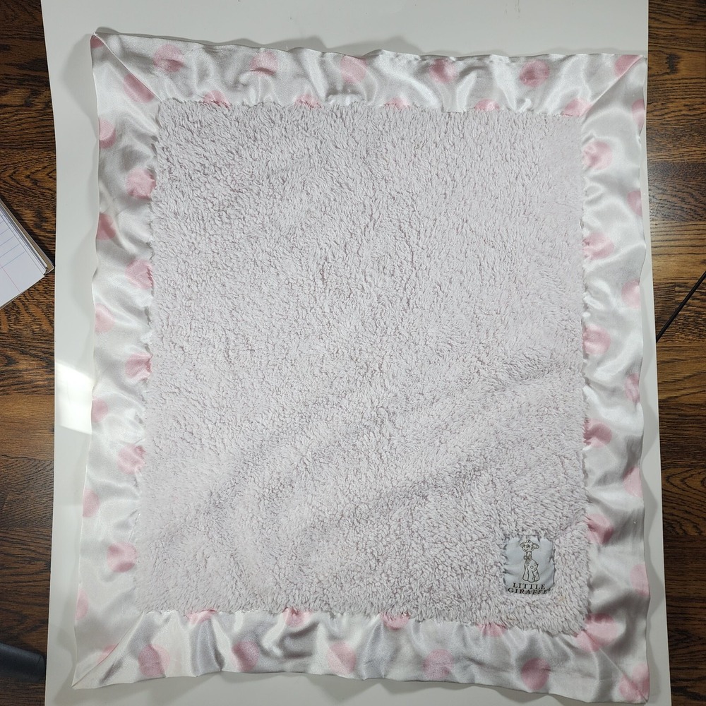 Little Giraffe baby blanket pink security satin‎ Polka Dot plush 20 x 23 luxury
